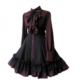 #SWB Women Girls Black Gothic Dress Long Sleeves P..